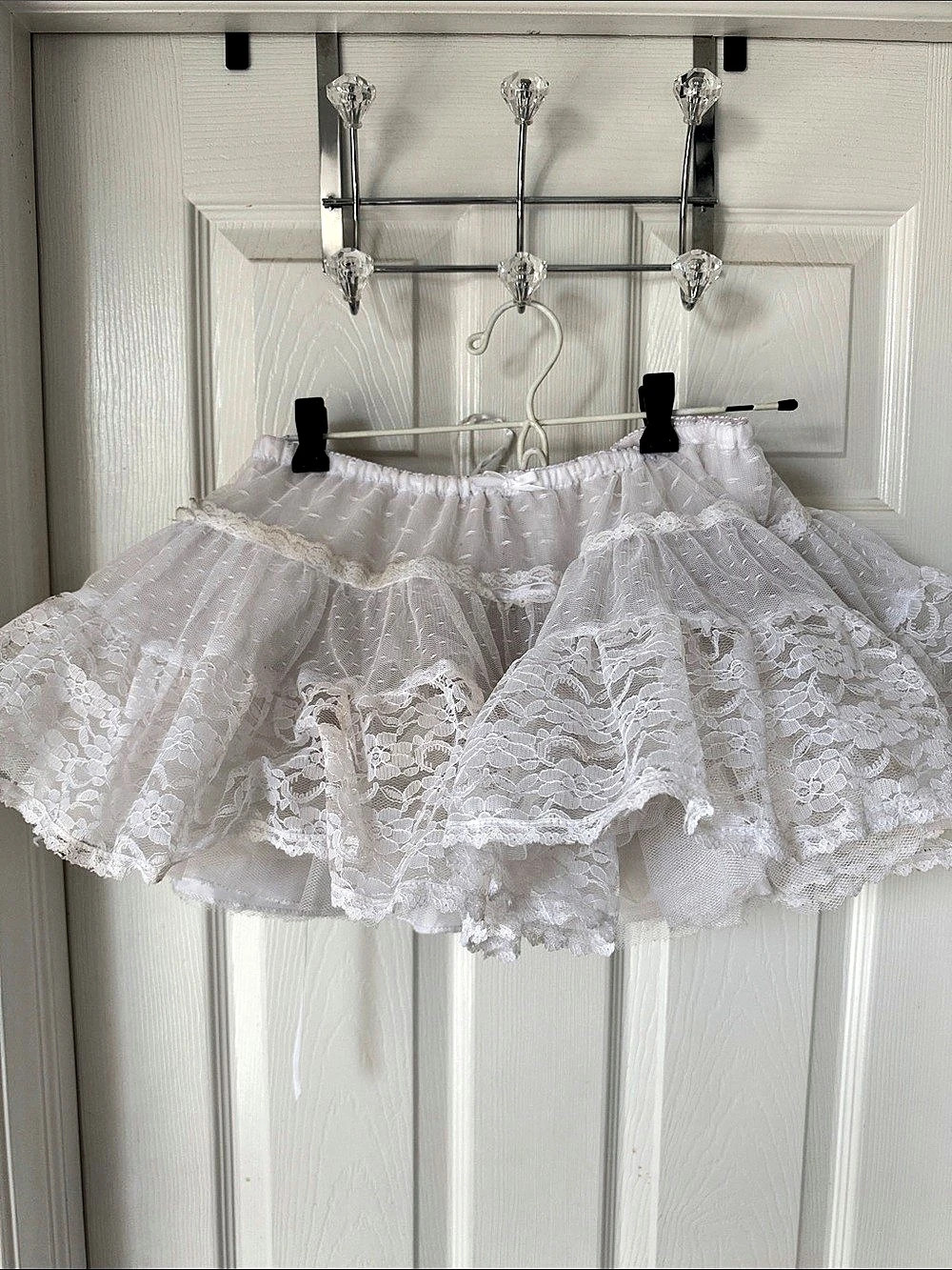 White Floral Lace Mini Crinoline, Drawstring Waist. one Size